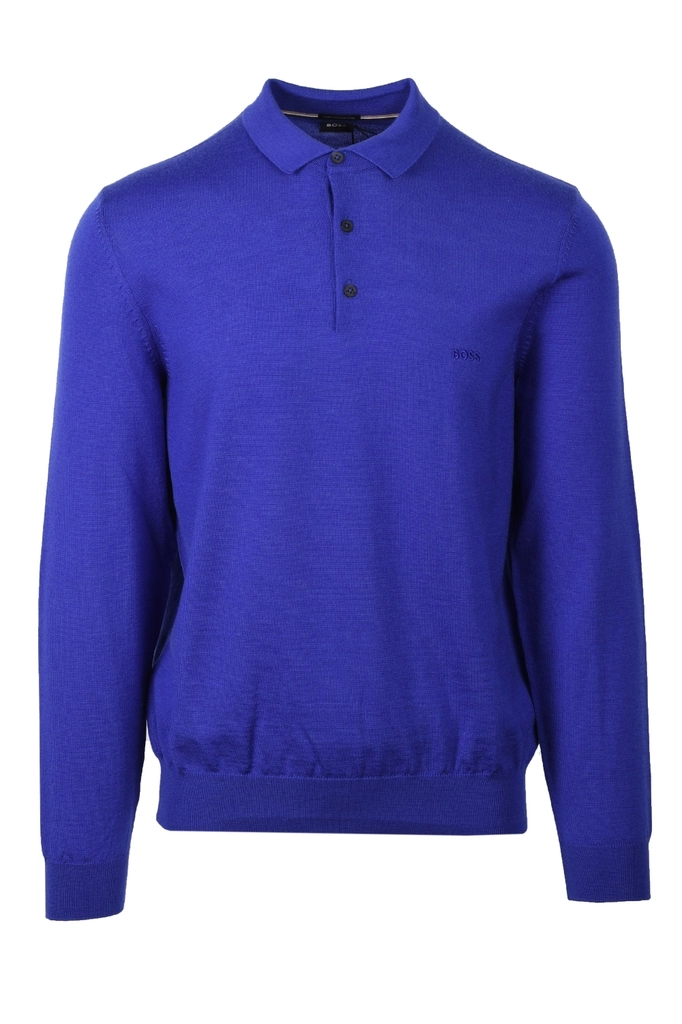 Hugo Boss Mens Bono-l Long Sleeved Polo Shirt Dark Purple - Blue - Size Medium